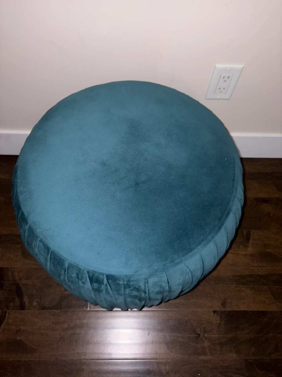 Teal Velvet Round Ottoman - photo 2