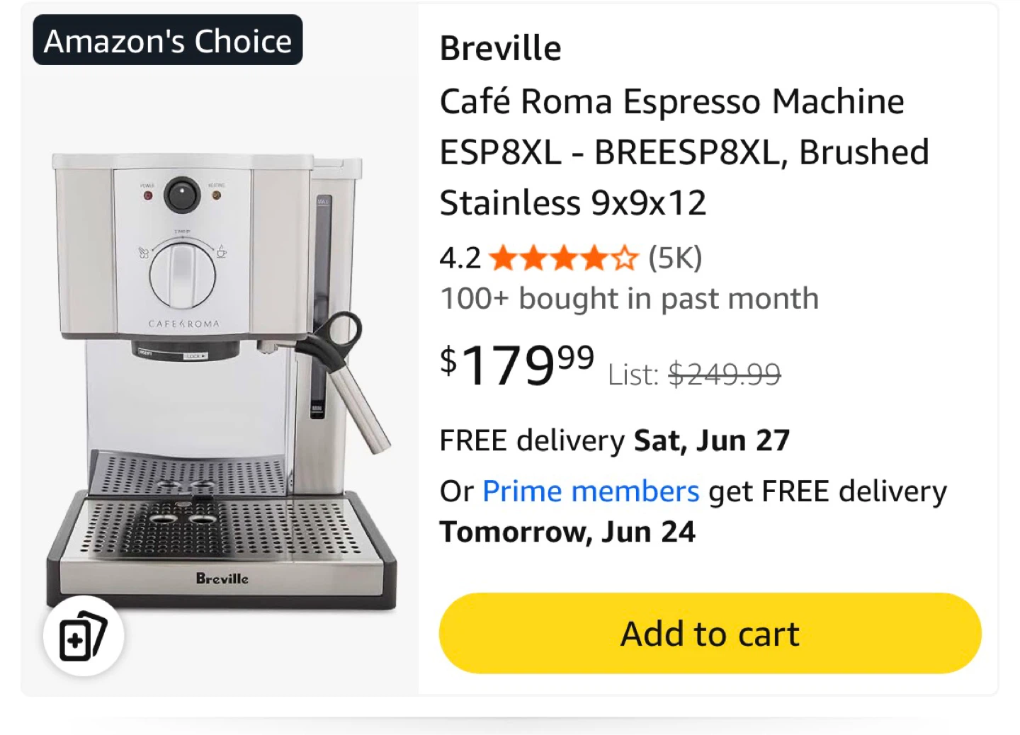 Breville Cafe Roma Espresso Machine - photo 4