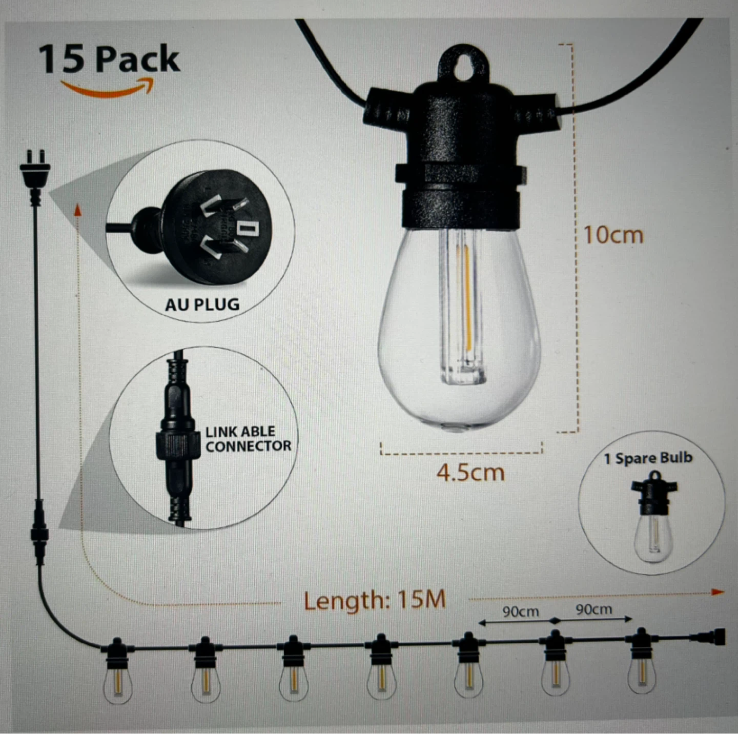 15M Waterproof String Lights with 15 Bulbs - photo 3