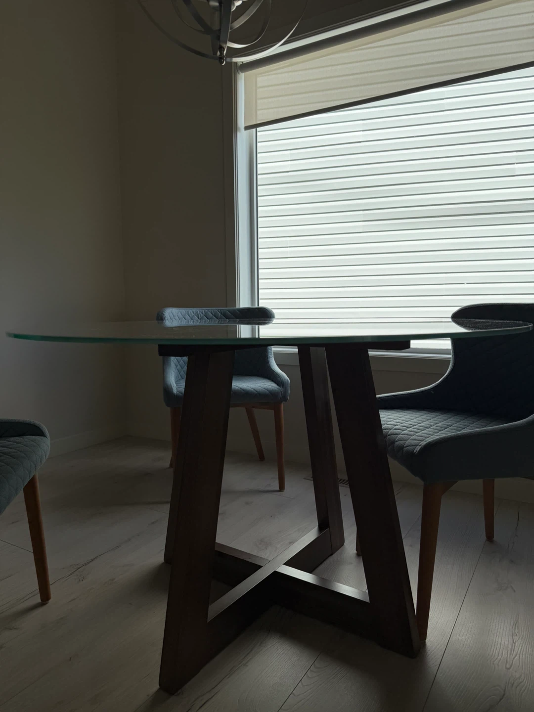 Structube Round Glass Dining Table with Wooden Base - photo 3