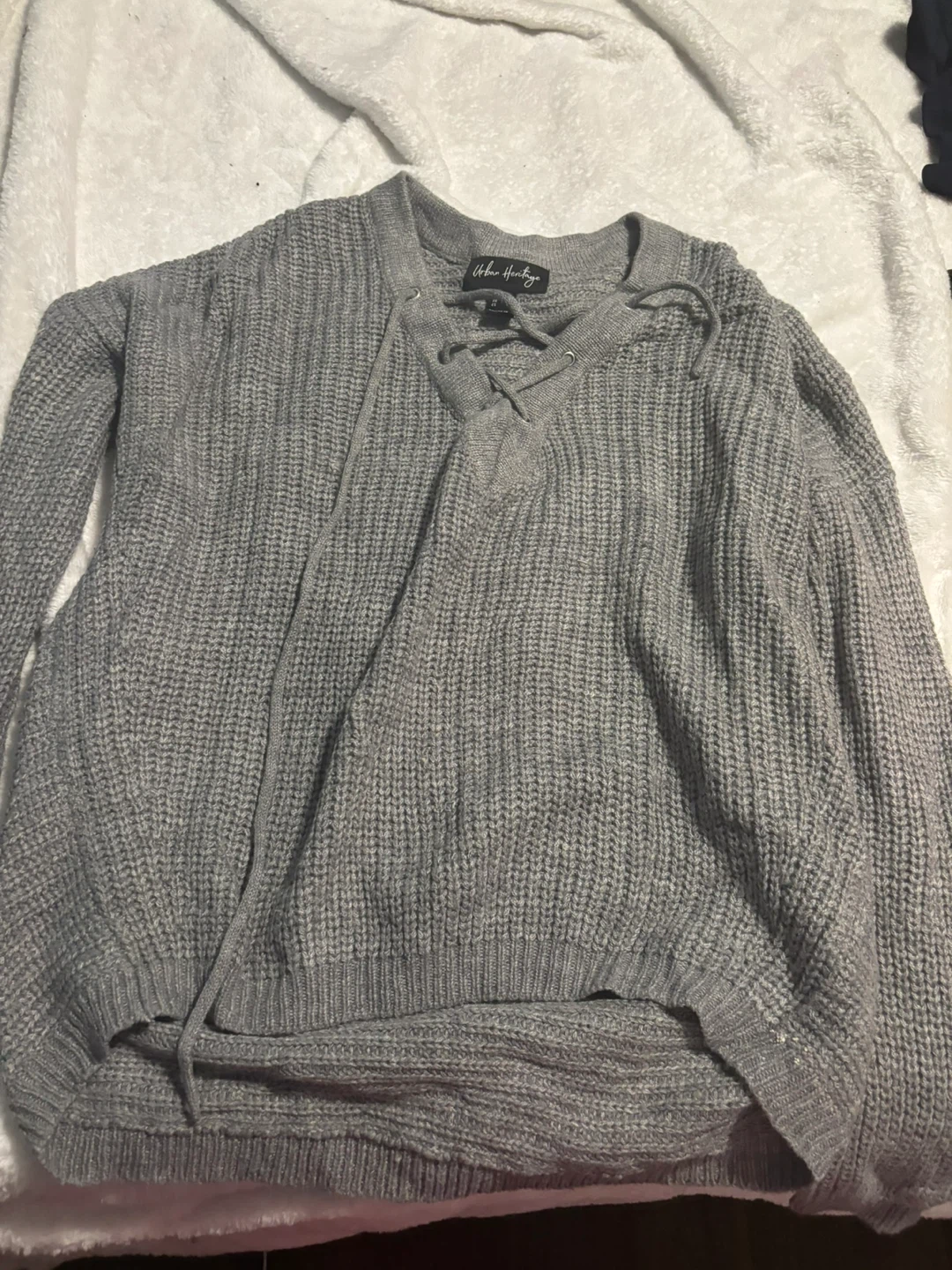 Urban Heritage Grey Lace-Up Sweater