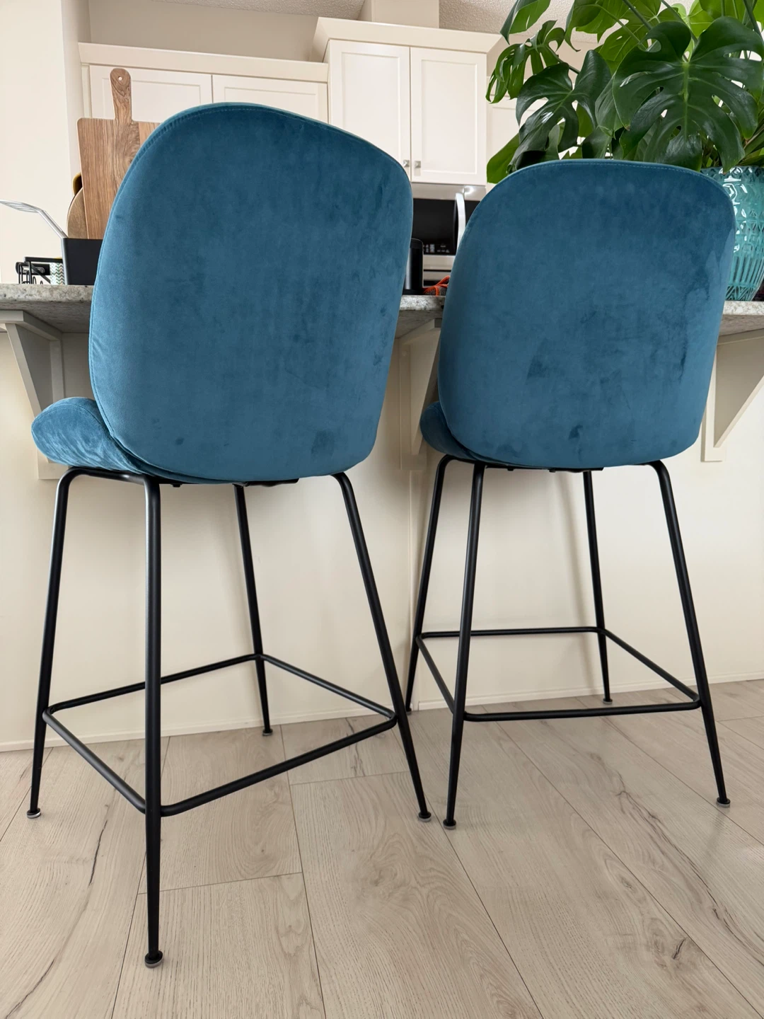 Structure Velvet Counter Bar Stool “Judith” with backrest 68 cm