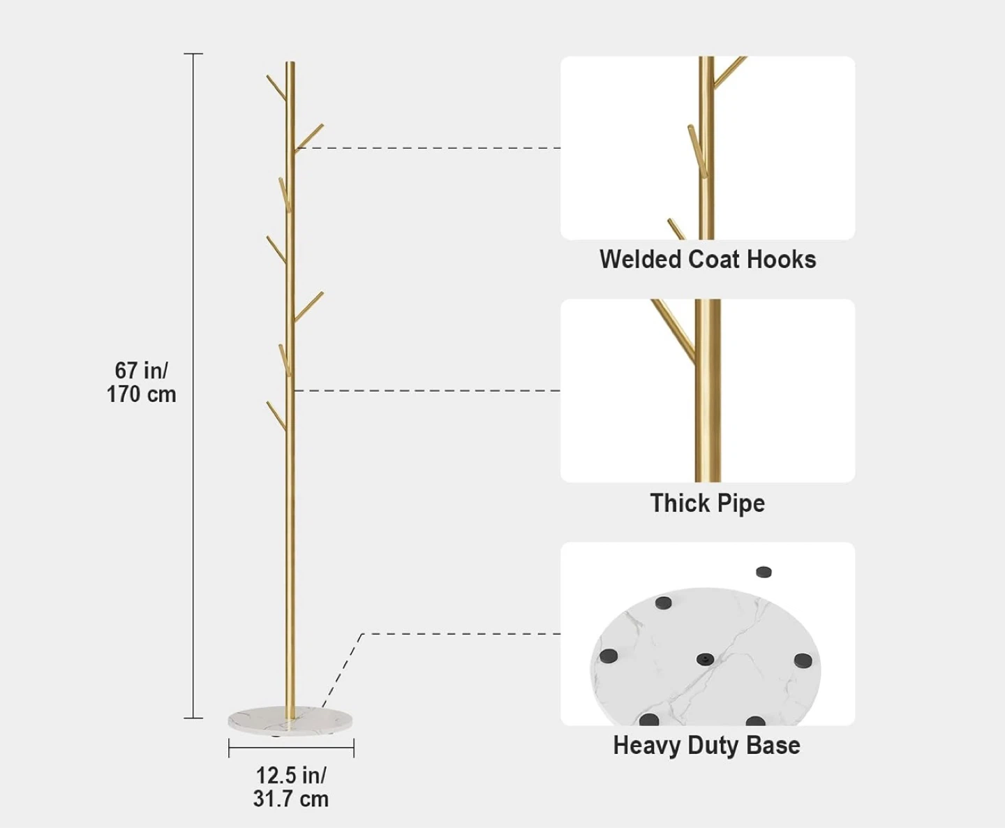 Gold Coat Rack with Marble Base - photo 4