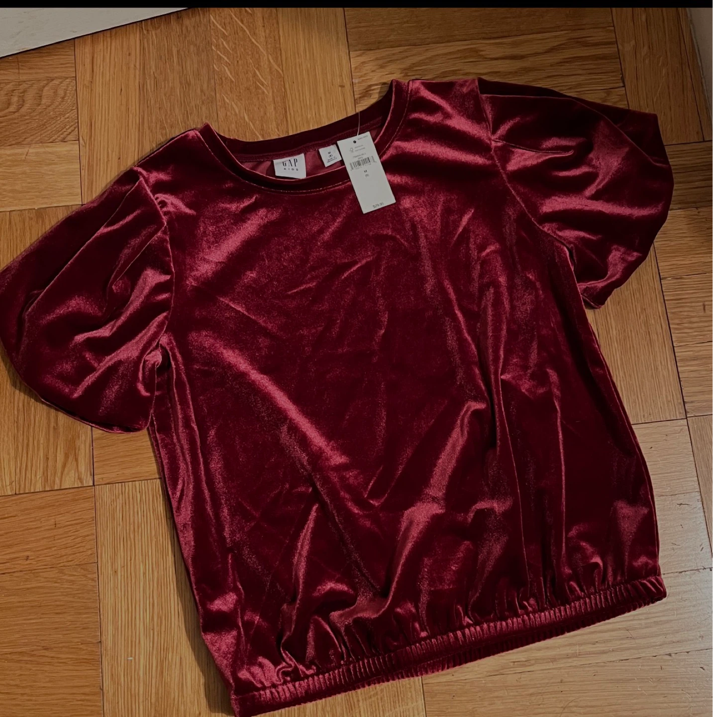 Gap Kids Burgundy Velvet Puff Sleeve Top - Size Medium (8) - photo 2