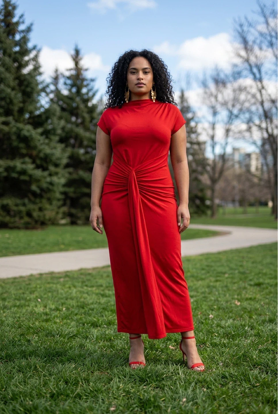 Red Knotted Twist Midi Dress - photo 2
