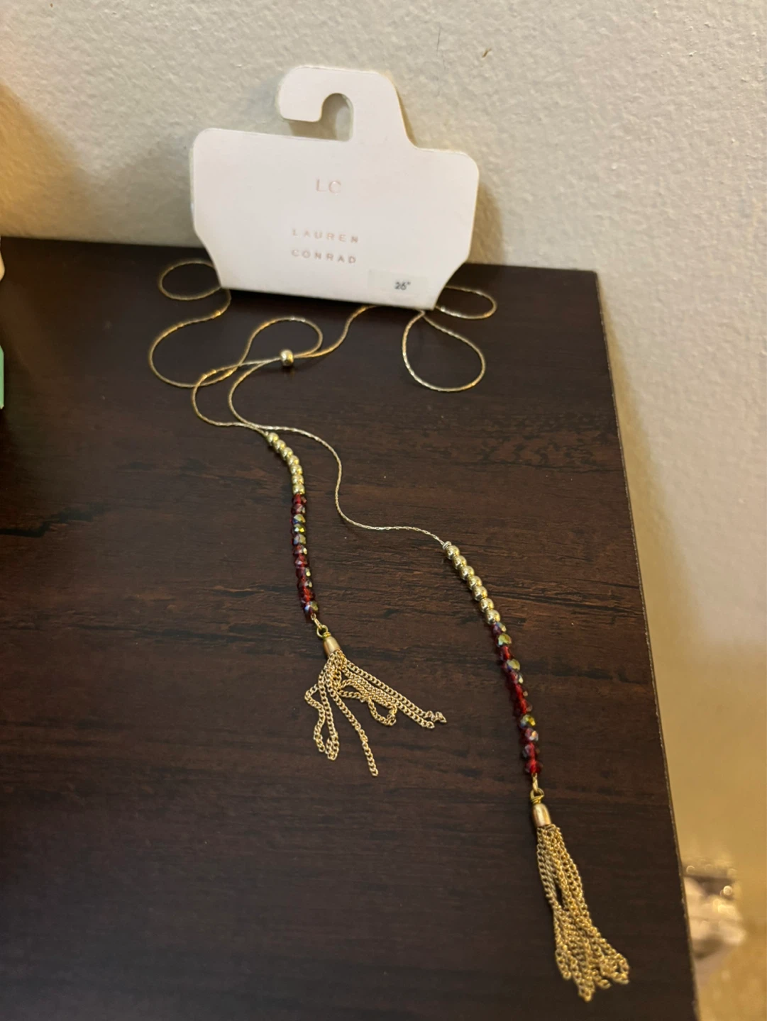 NEW-Lauren Conrad Gold Tone Beaded Tassel Necklace 26"