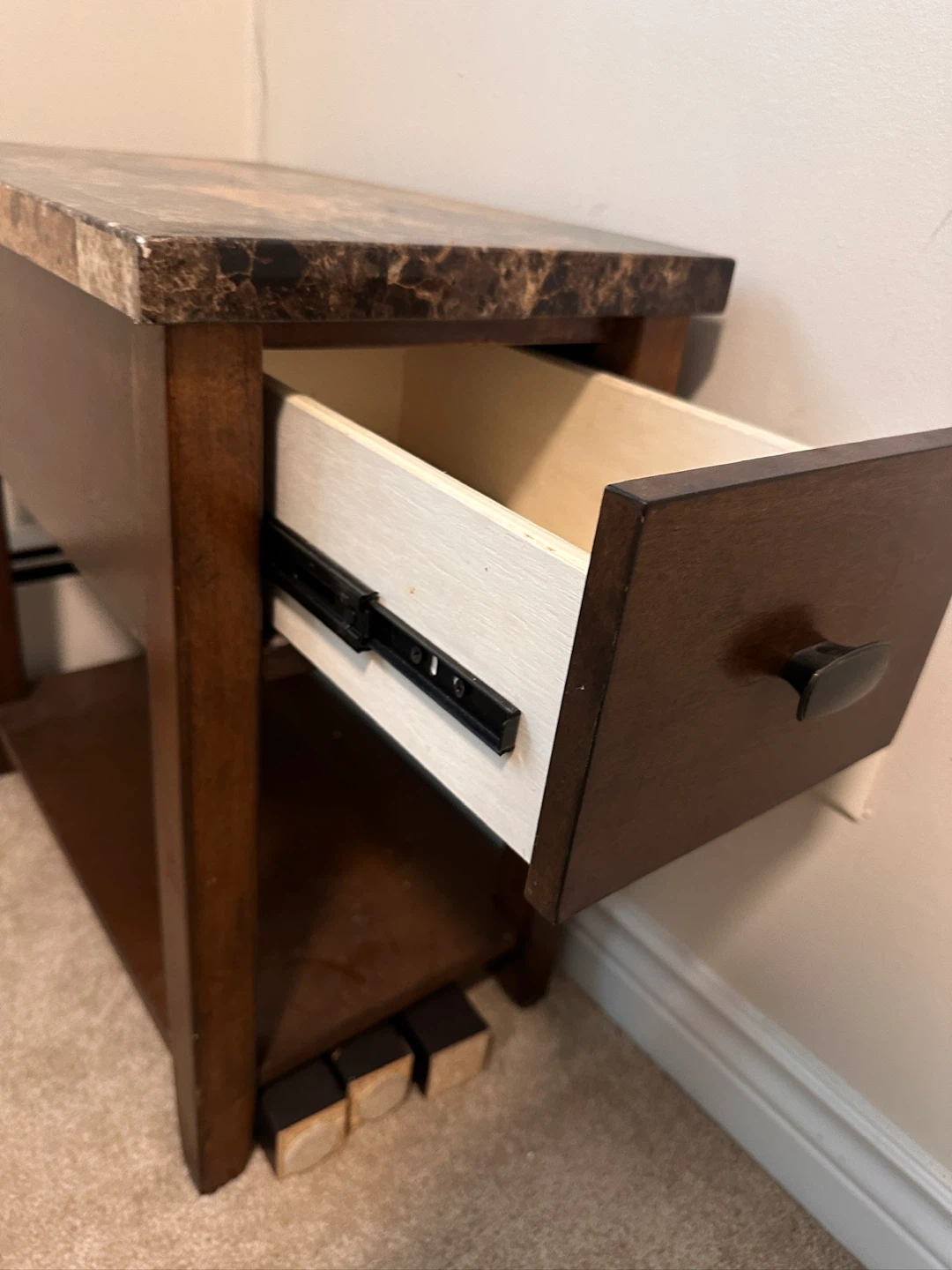 Dark Wood Side Table with Faux Marble Top - photo 2