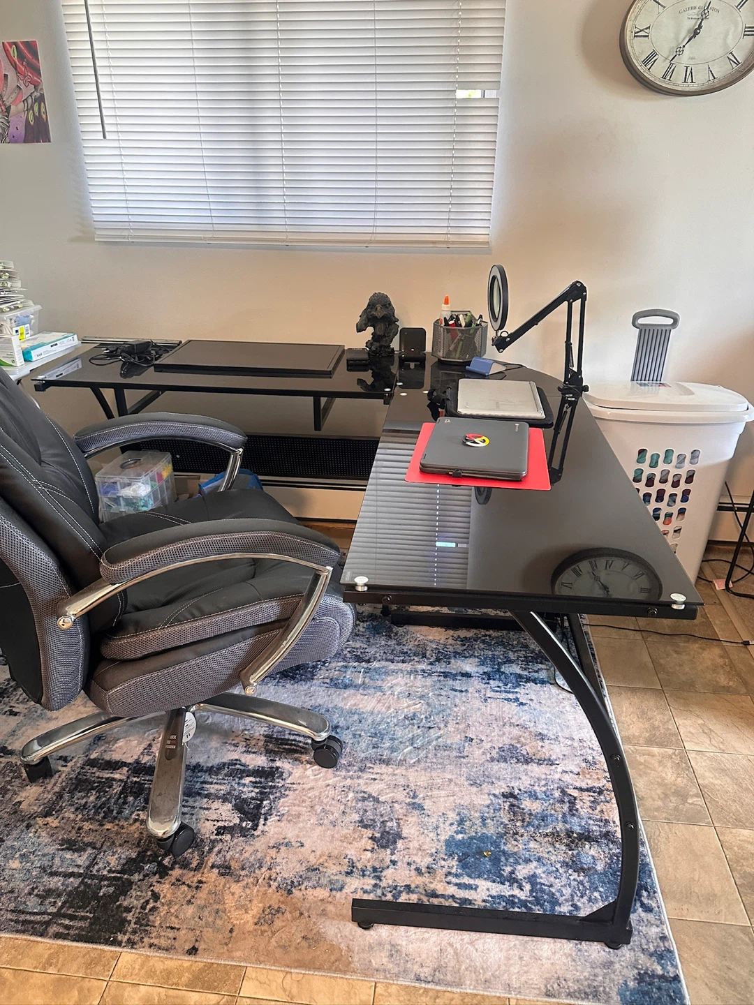 Glass desk and office Chair