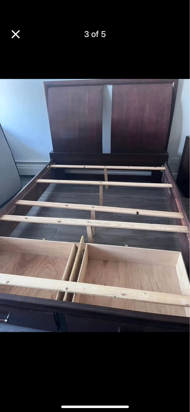 Queen Dark Wood Headboard with Storage Bed Frame - photo 4