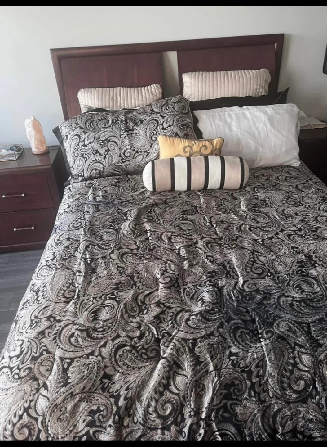 Queen Dark Wood Headboard with Storage Bed Frame