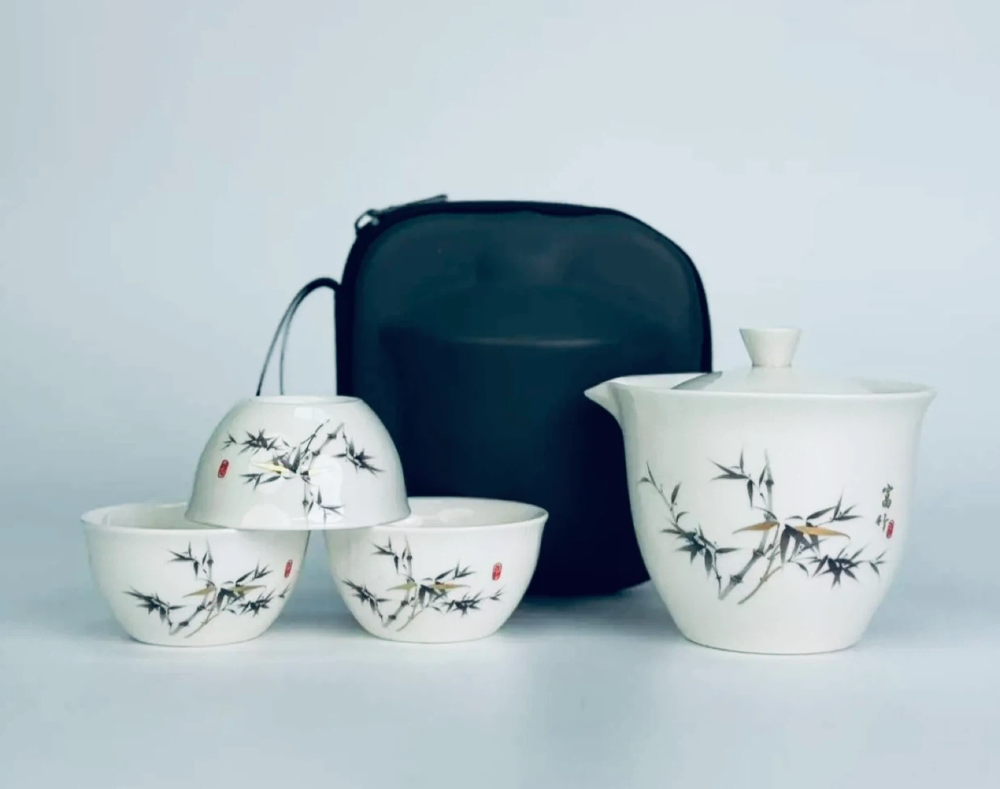 White Ceramic Tea Set with Bamboo Design - photo 4
