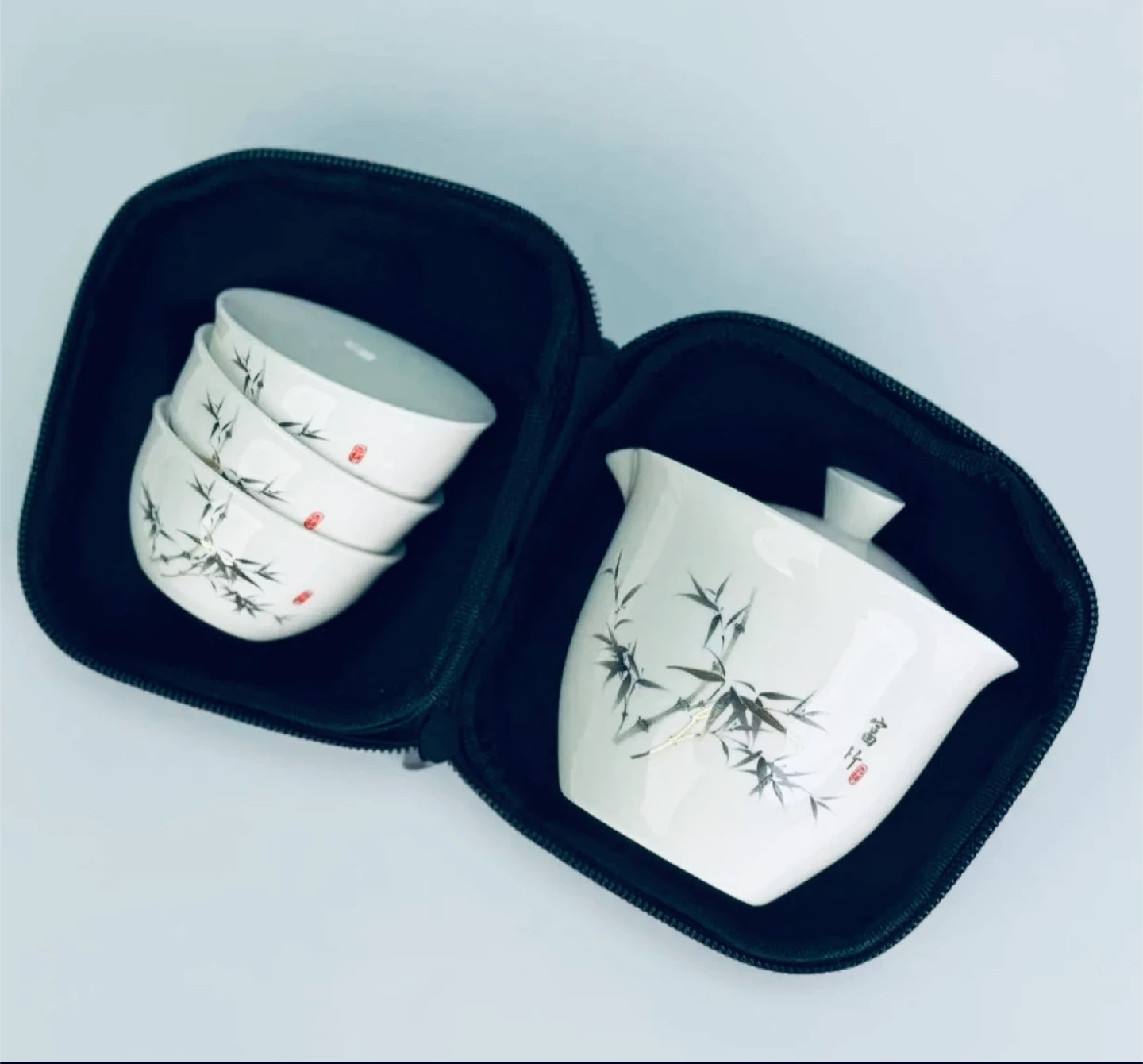 White Ceramic Tea Set with Bamboo Design - photo 5