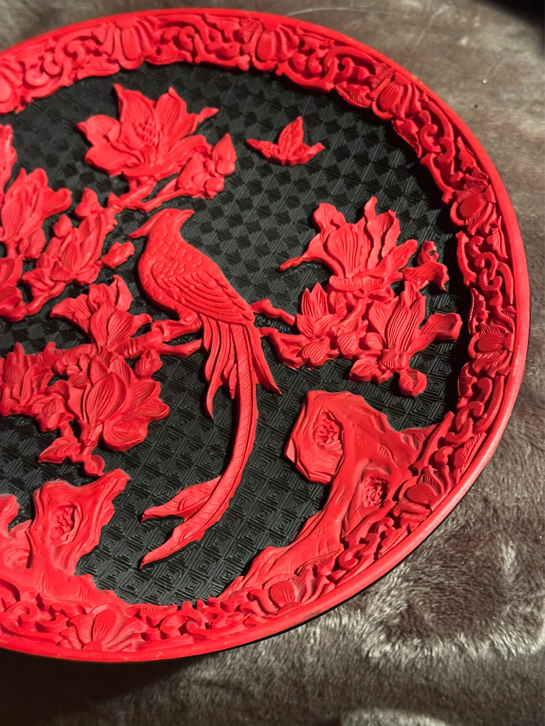 Vintage Red and Black Cinnabar Lacquerware Plate - photo 3