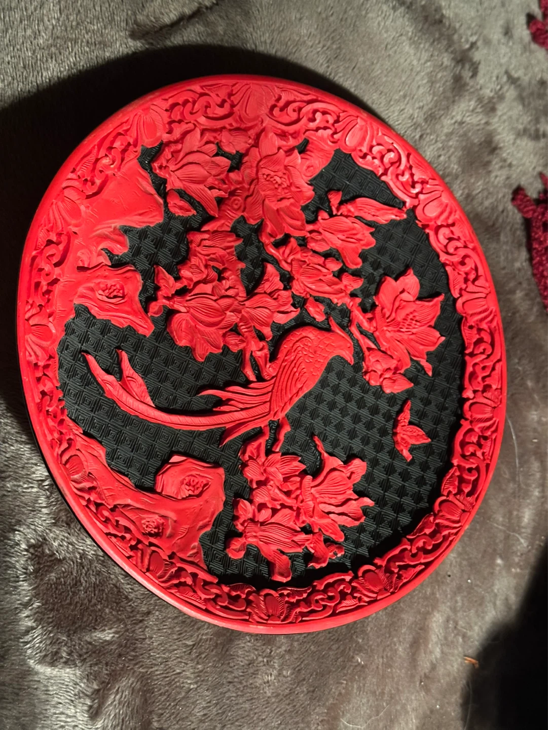 Vintage Red and Black Cinnabar Lacquerware Plate