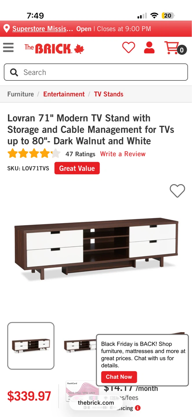 Lovran 71" Modern TV Stand - Dark Walnut and White - photo 4