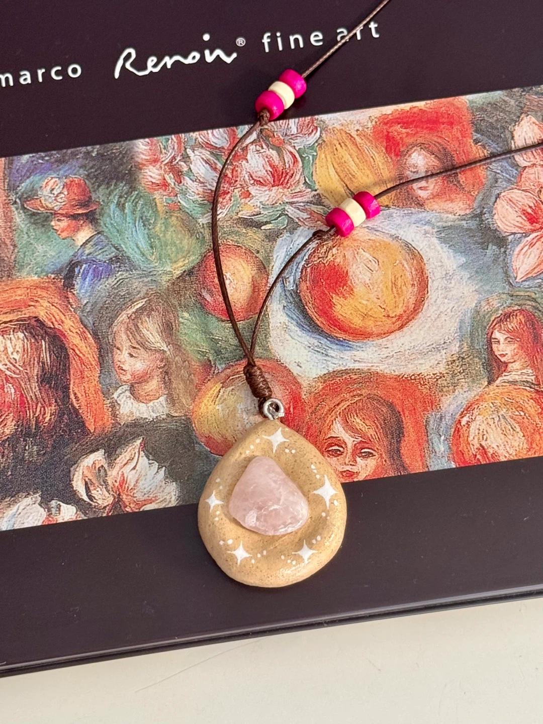 100% handmade clay necklace with crystal