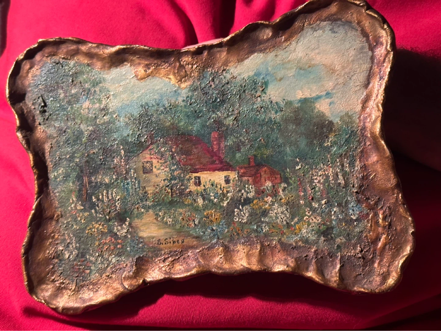 Dated 1930 Canadian Folk Art Textured Cottage Painting