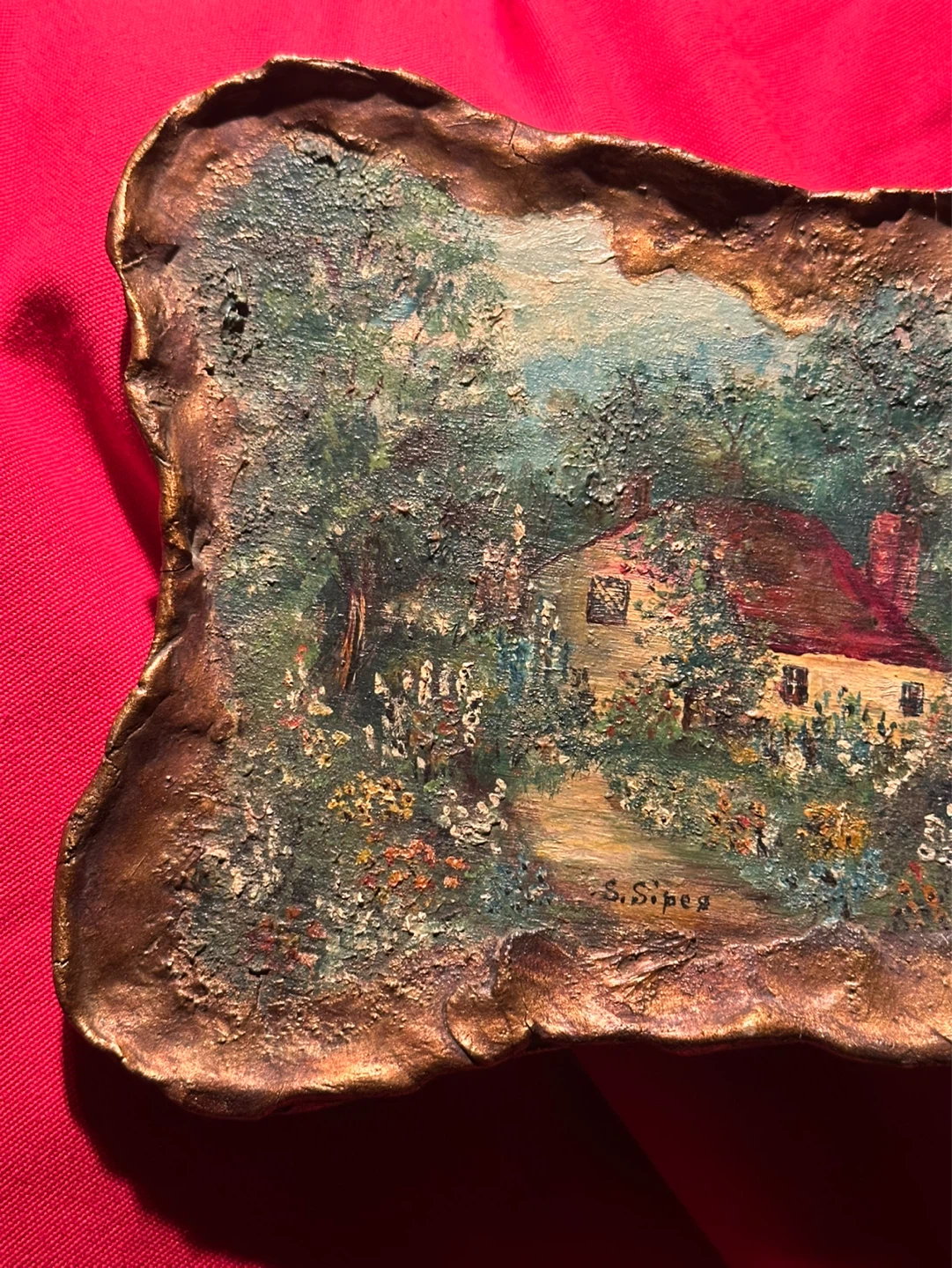 Dated 1930 Canadian Folk Art Textured Cottage Painting - photo 2