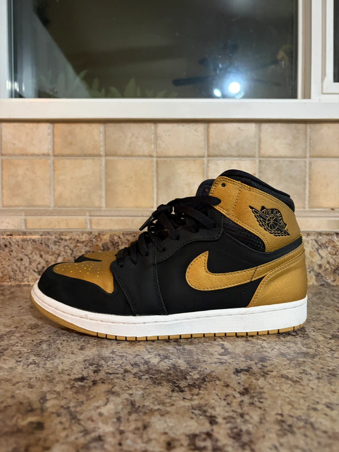 Air Jordan 1 Mid Black Gold Sneakers - photo 3