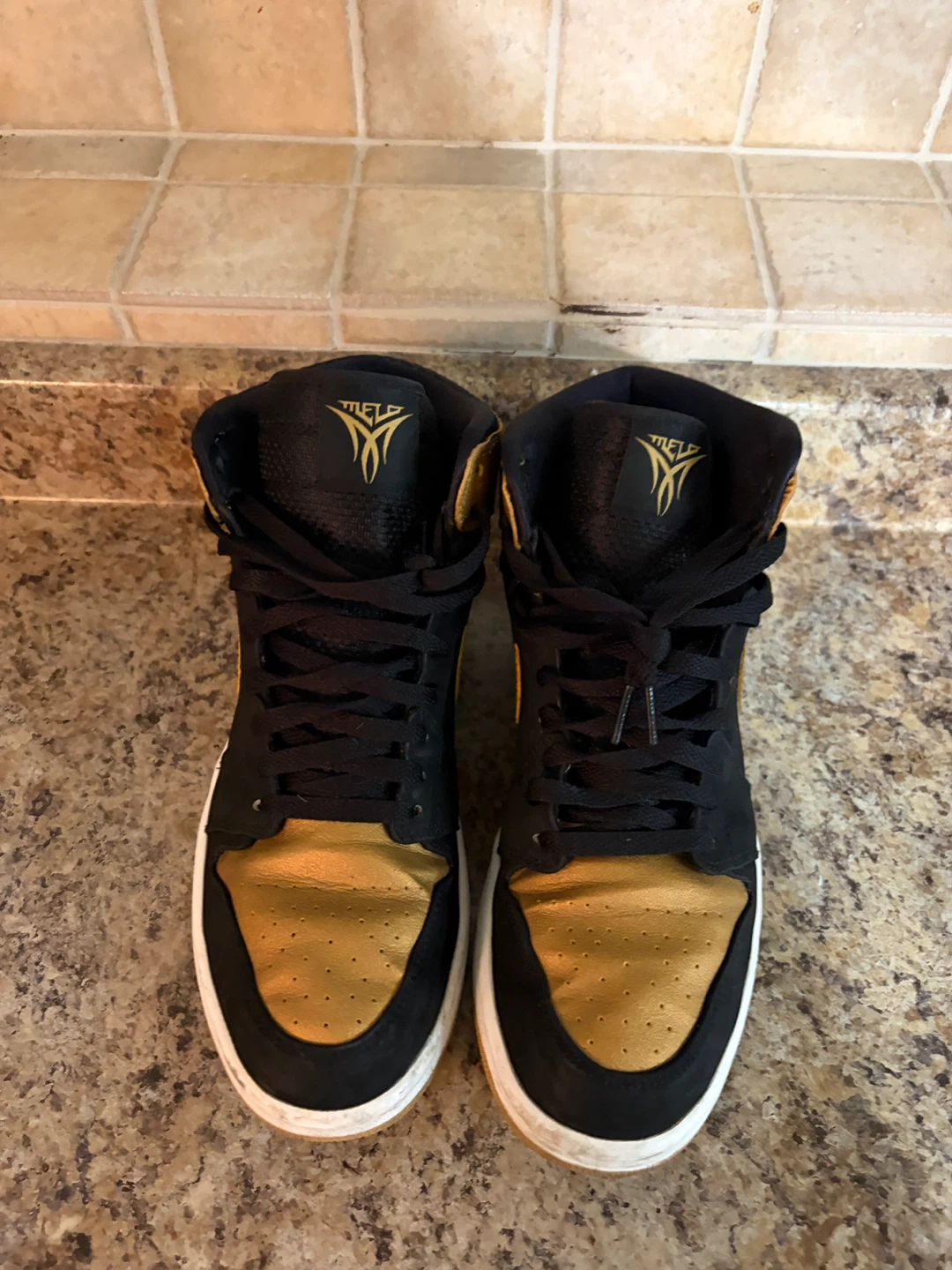 Air Jordan 1 Mid Black Gold Sneakers - photo 4