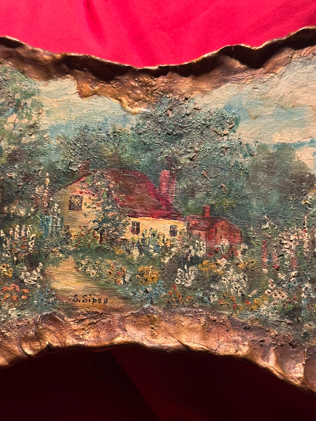 Dated 1930 Canadian Folk Art Textured Cottage Painting - photo 3