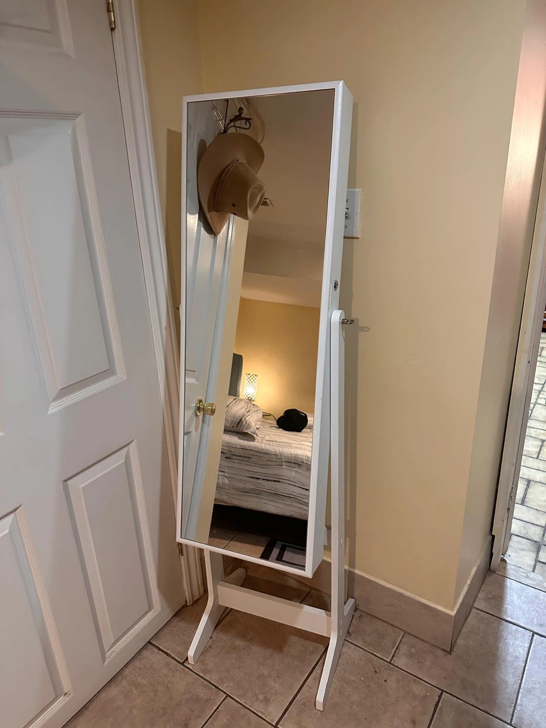 White Jewelry Armoire Mirror Stand