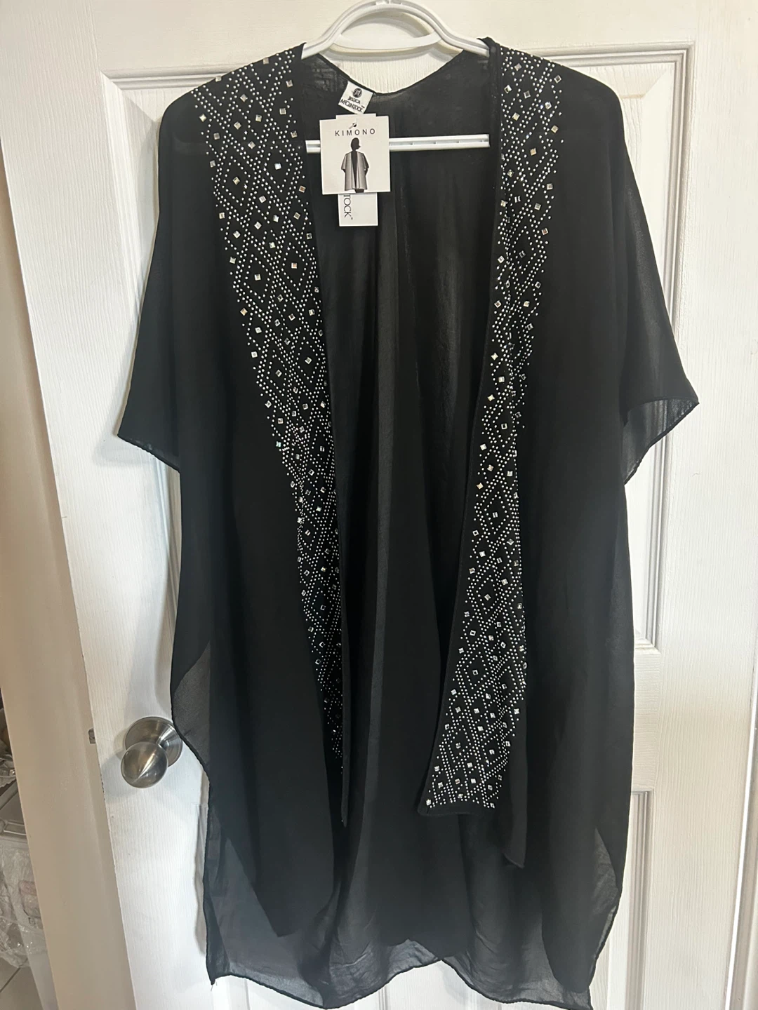 Jessica McClintock Black Kimono with Rhinestone Embellishment
