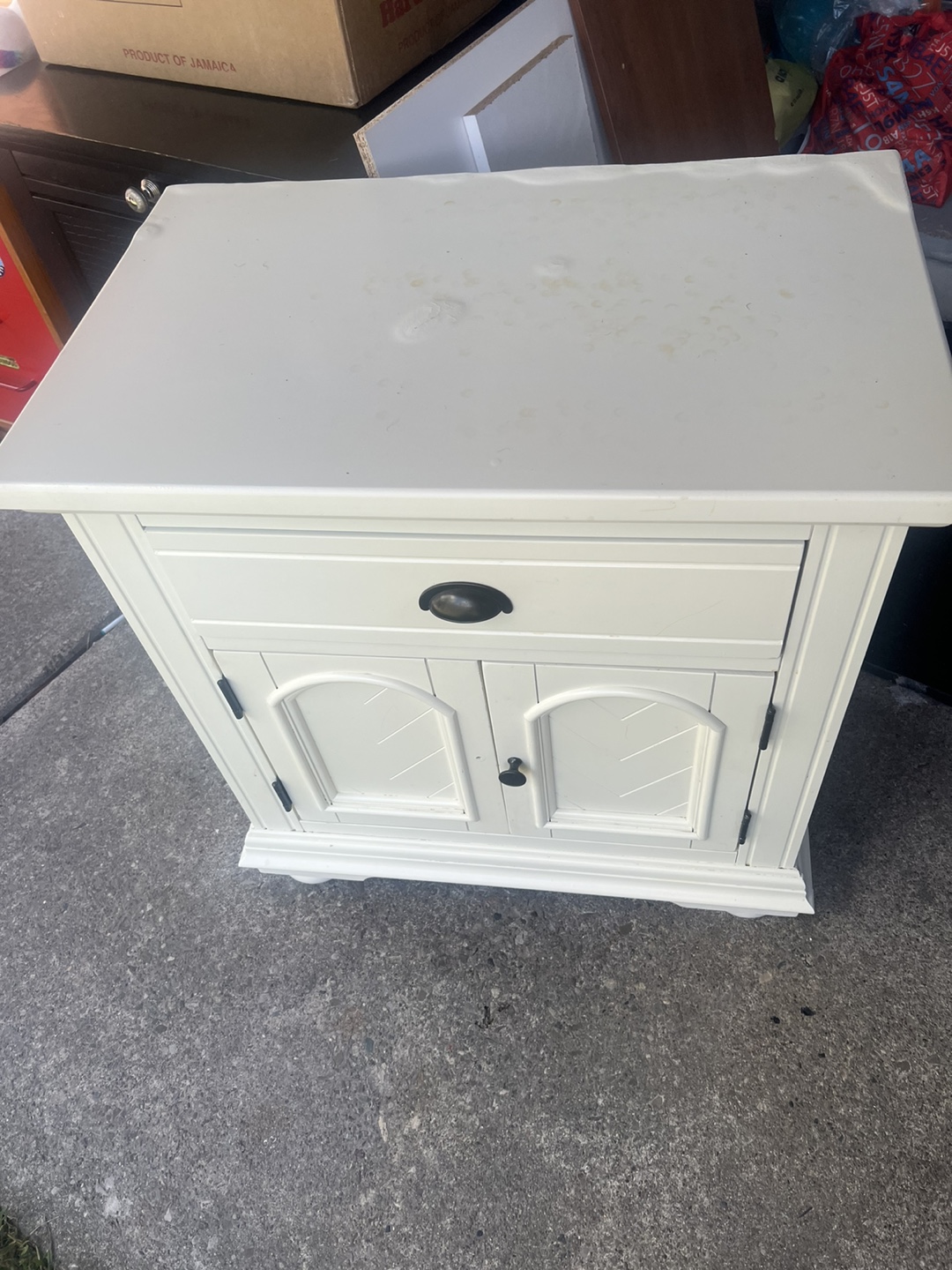 White Nightstand with Drawer and Cabinet