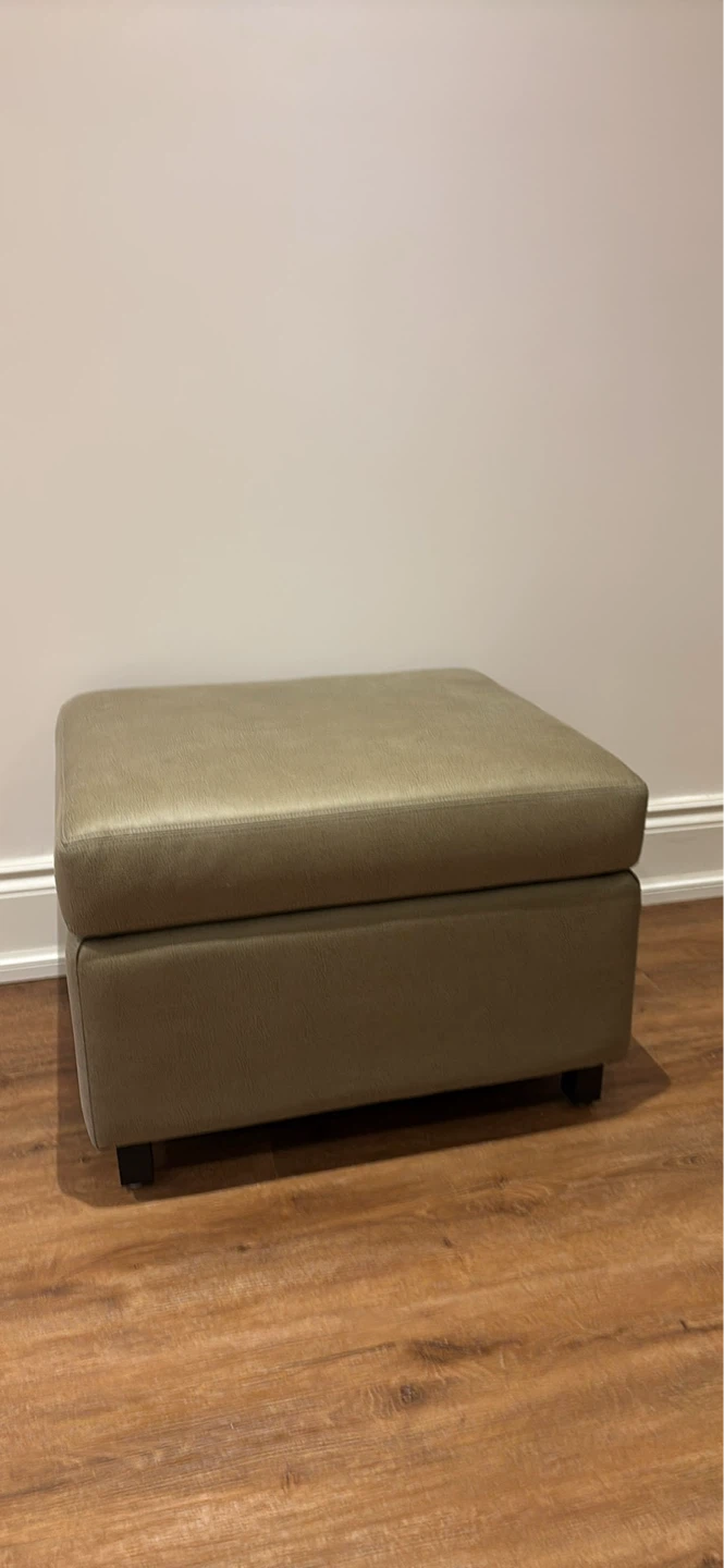 NEW OLIVE GREEN FAUX LEATHER OTTOMAN