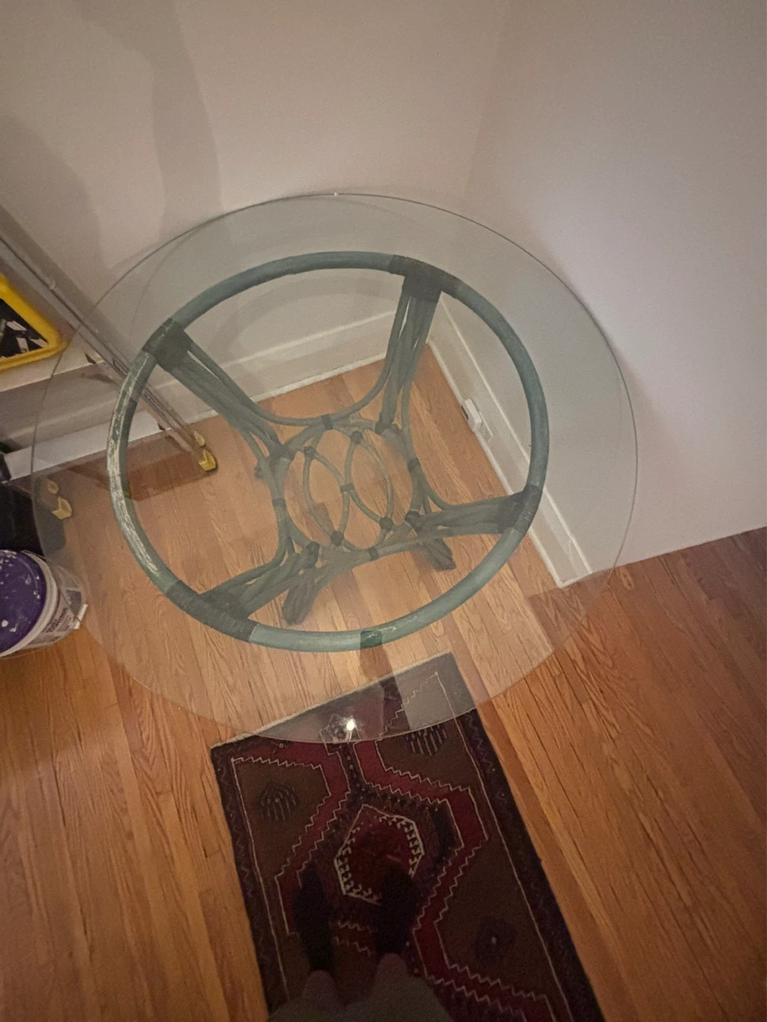 Glass Top Round Table with Woven Base
