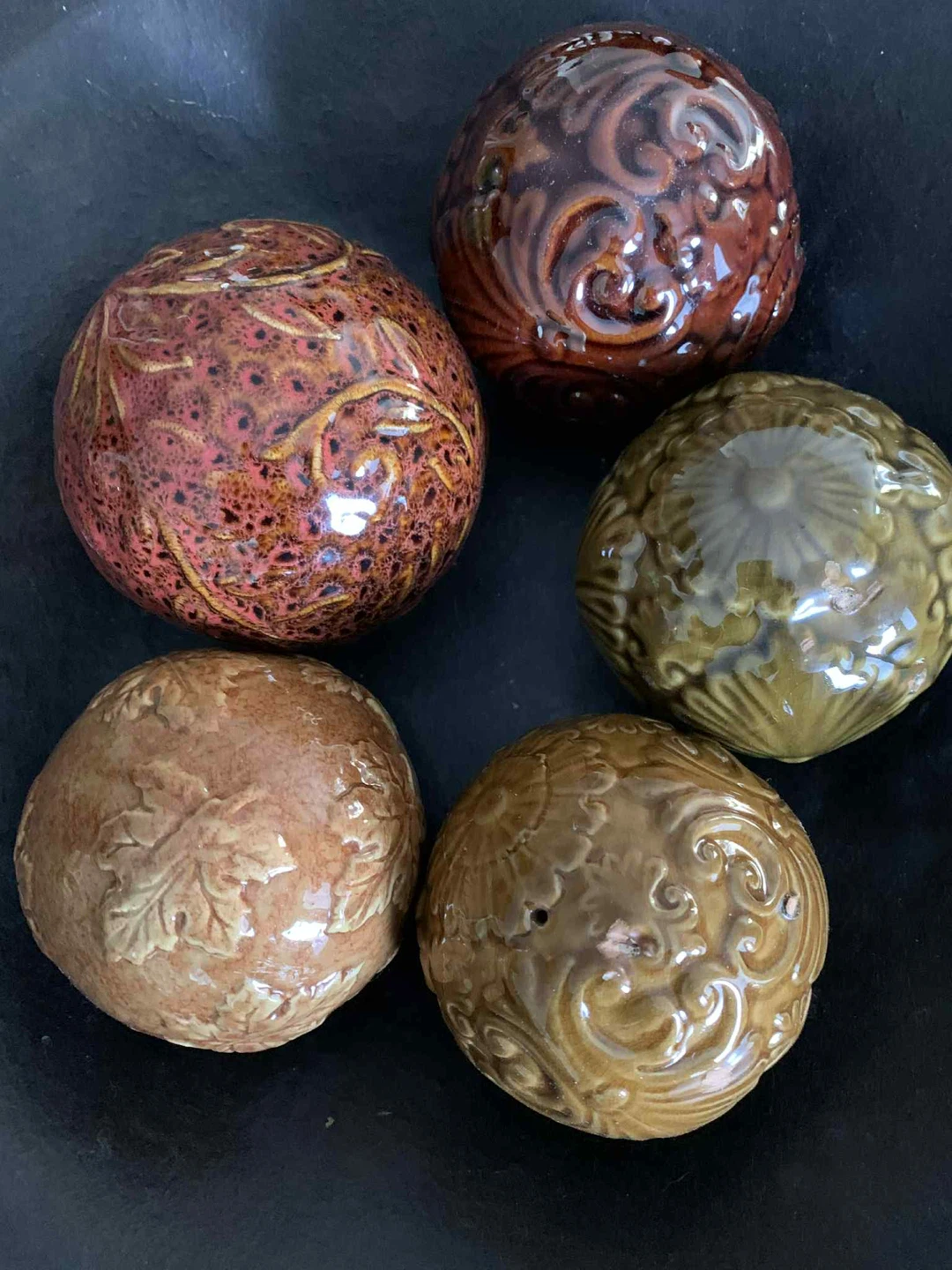 5 heavy glazed decorative balls