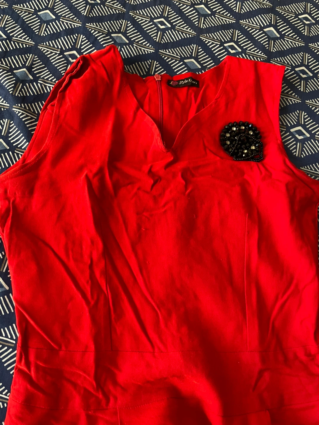 Red Sleeveless Dress with Lace Trim