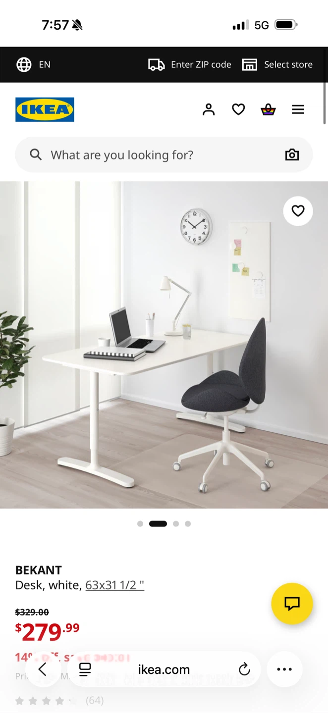 IKEA BEKANT Desk, White, 63x31 1/2" - photo 2