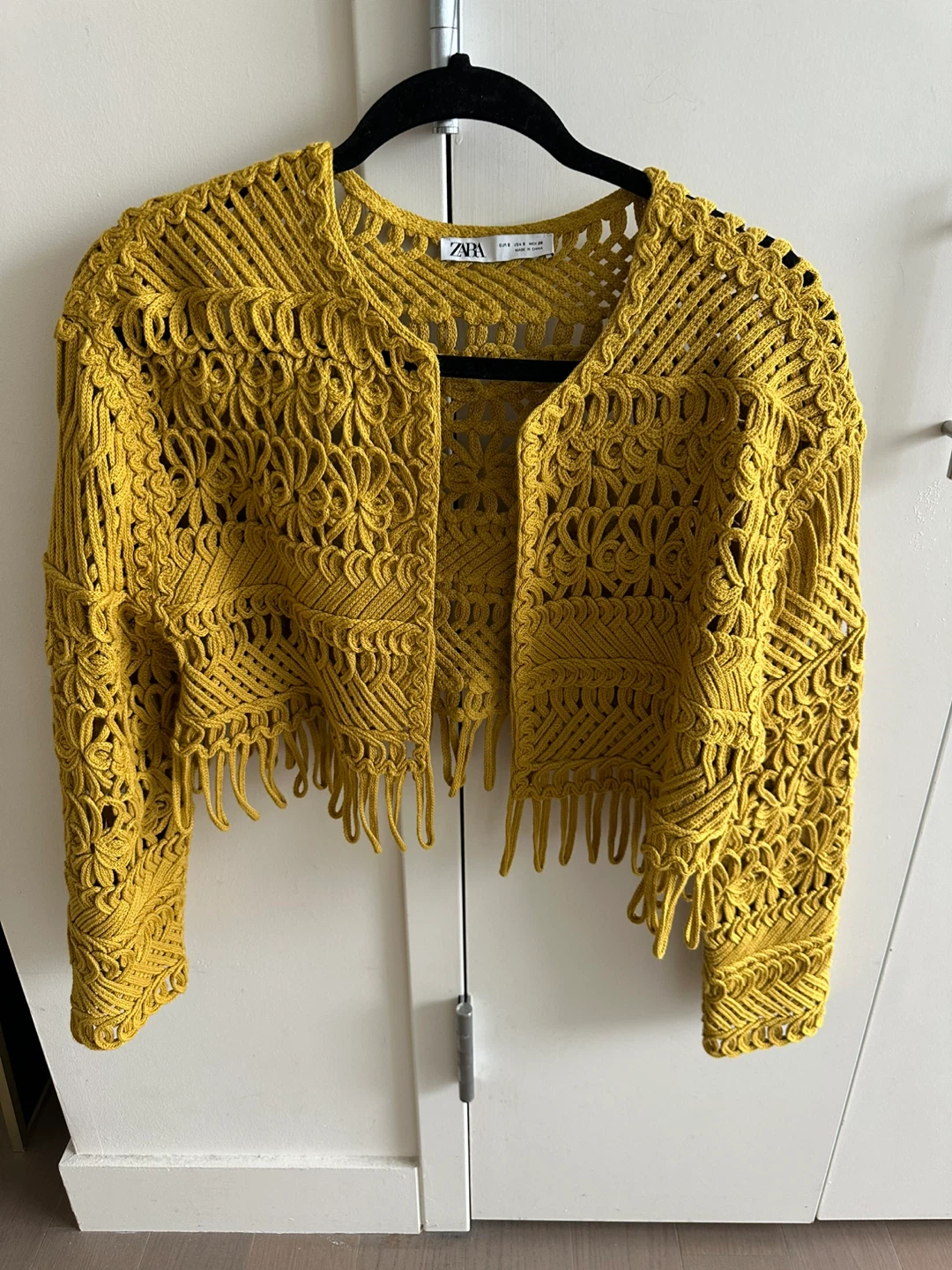 ZARA Yellow Crochet Fringe Cardigan