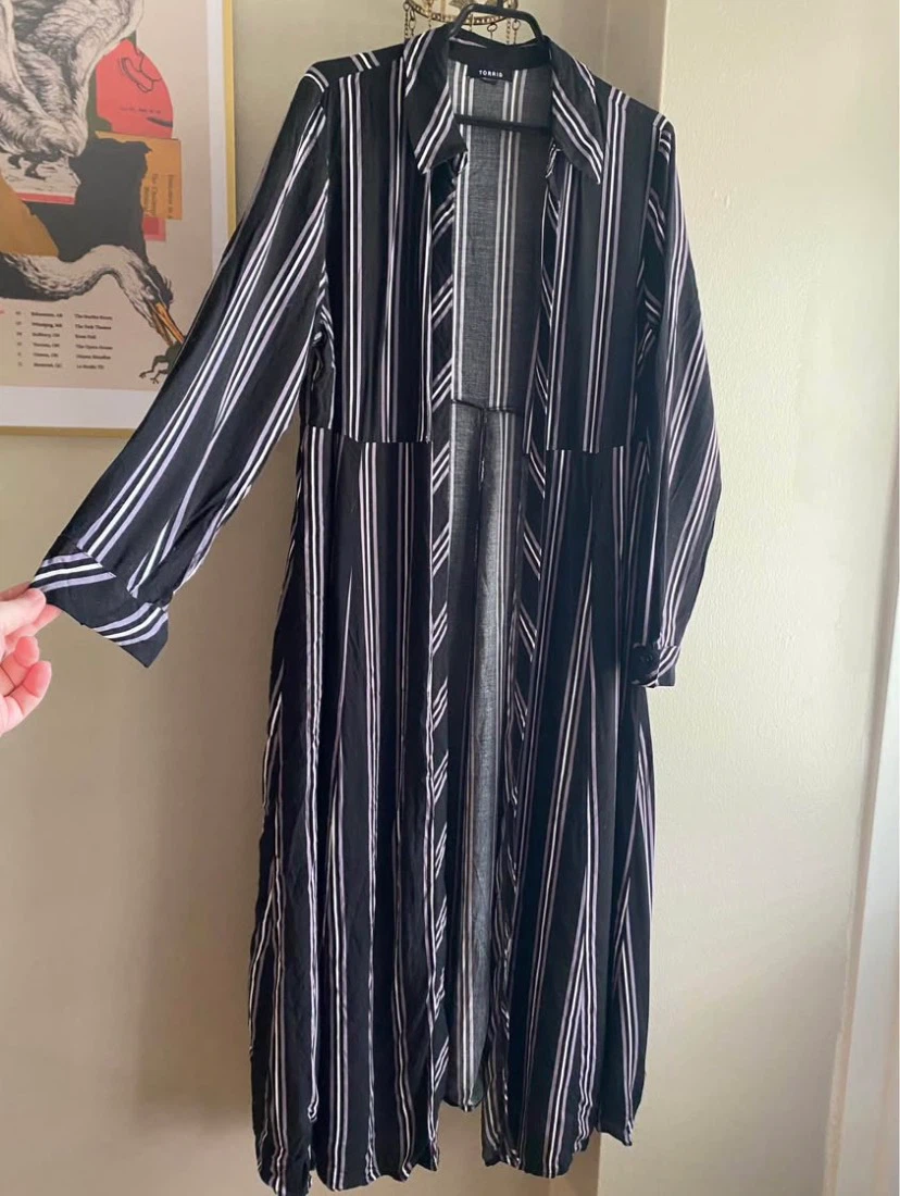 Torrid Black Striped Duster Cardigan