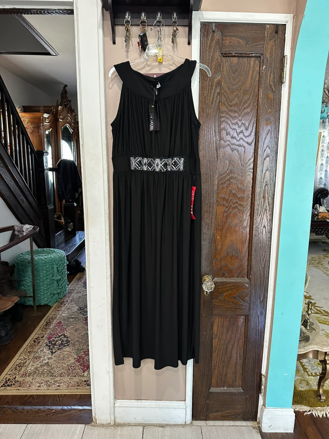 Beaded Waist Black Maxi Dress - Sleeveless Evening Gown