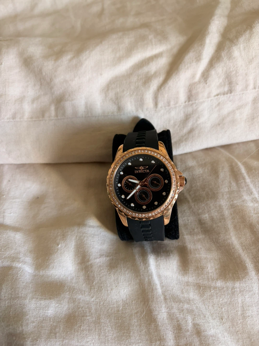 Invicta Watch Rose Gold Black Silicone Strap