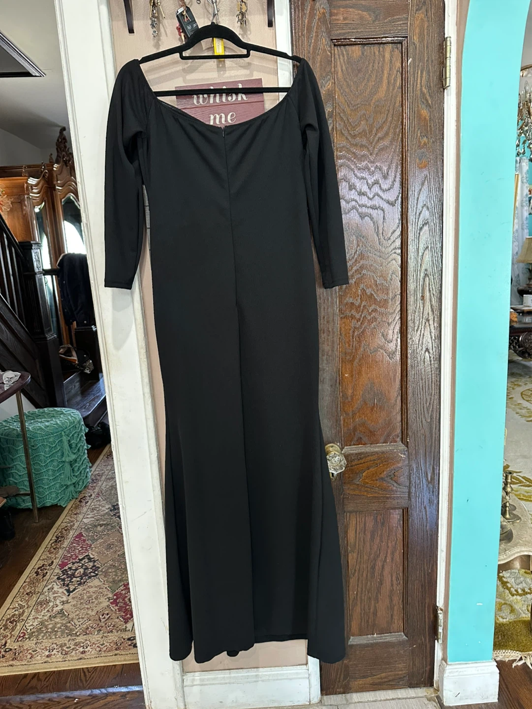 Black Long-Sleeve Off-Shoulder Evening Maxi Dress and Side Slit - photo 5