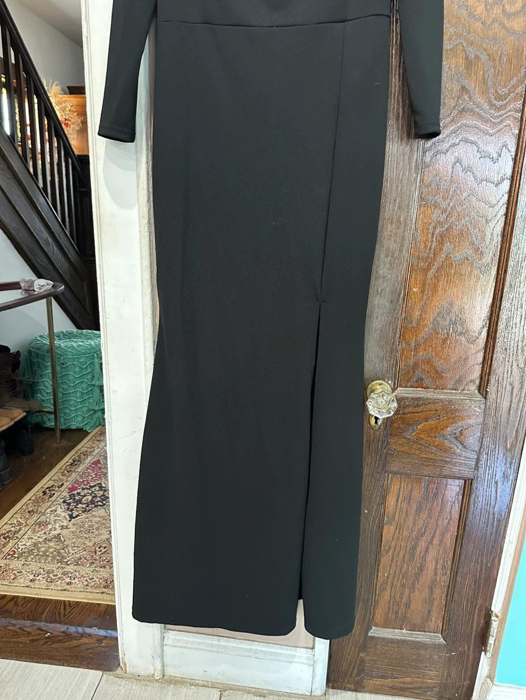 Black Long-Sleeve Off-Shoulder Evening Maxi Dress and Side Slit - photo 3