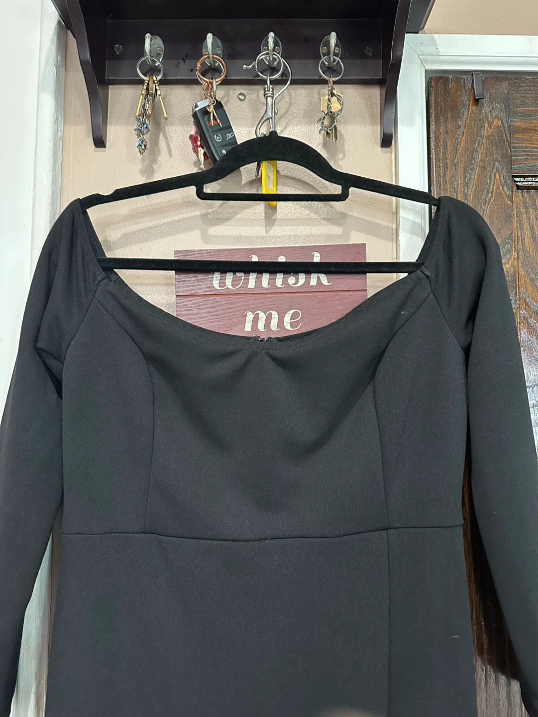 Black Long-Sleeve Off-Shoulder Evening Maxi Dress and Side Slit - photo 2