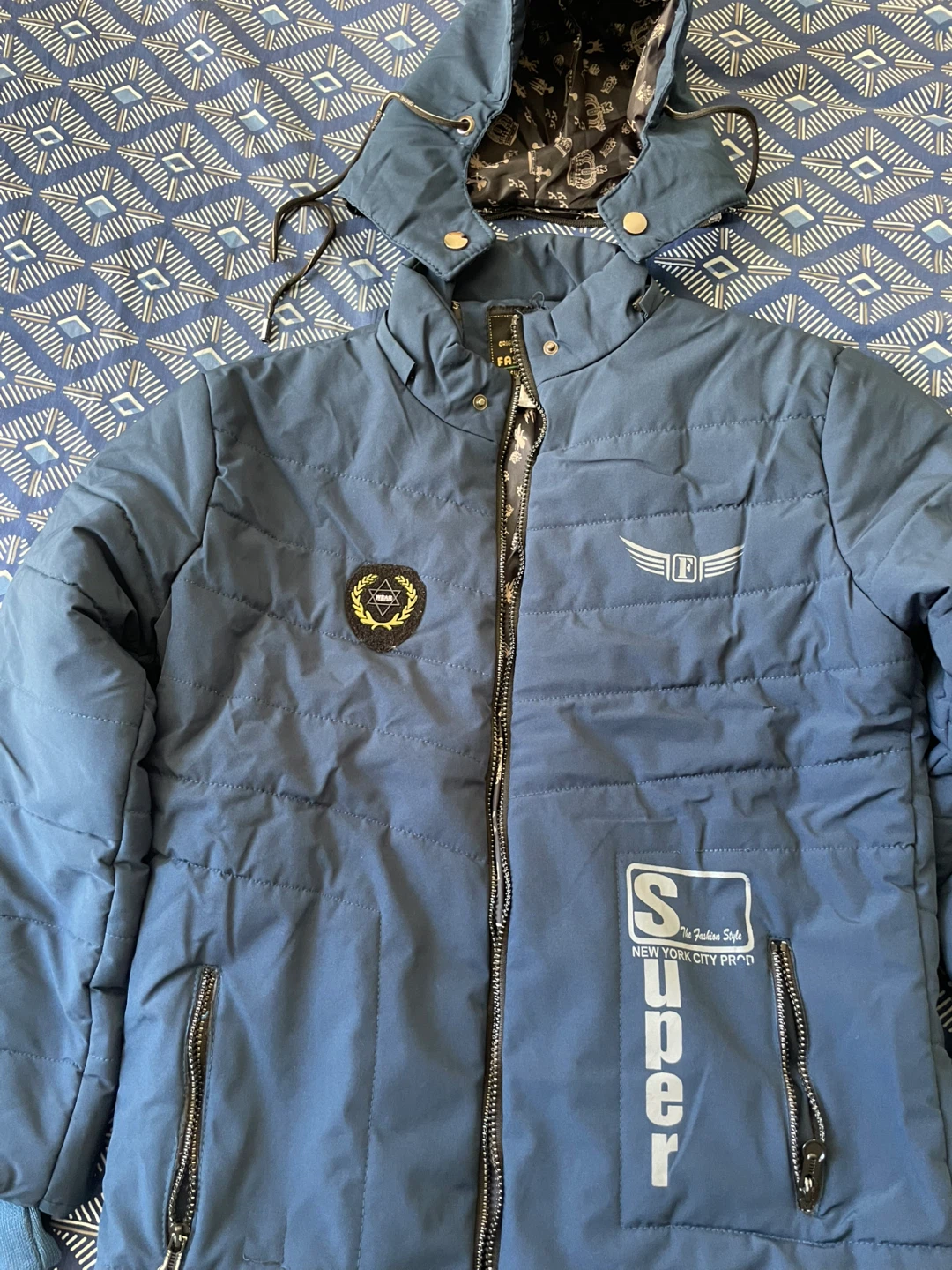 Blue Puffer Jacket with Hood - photo 2