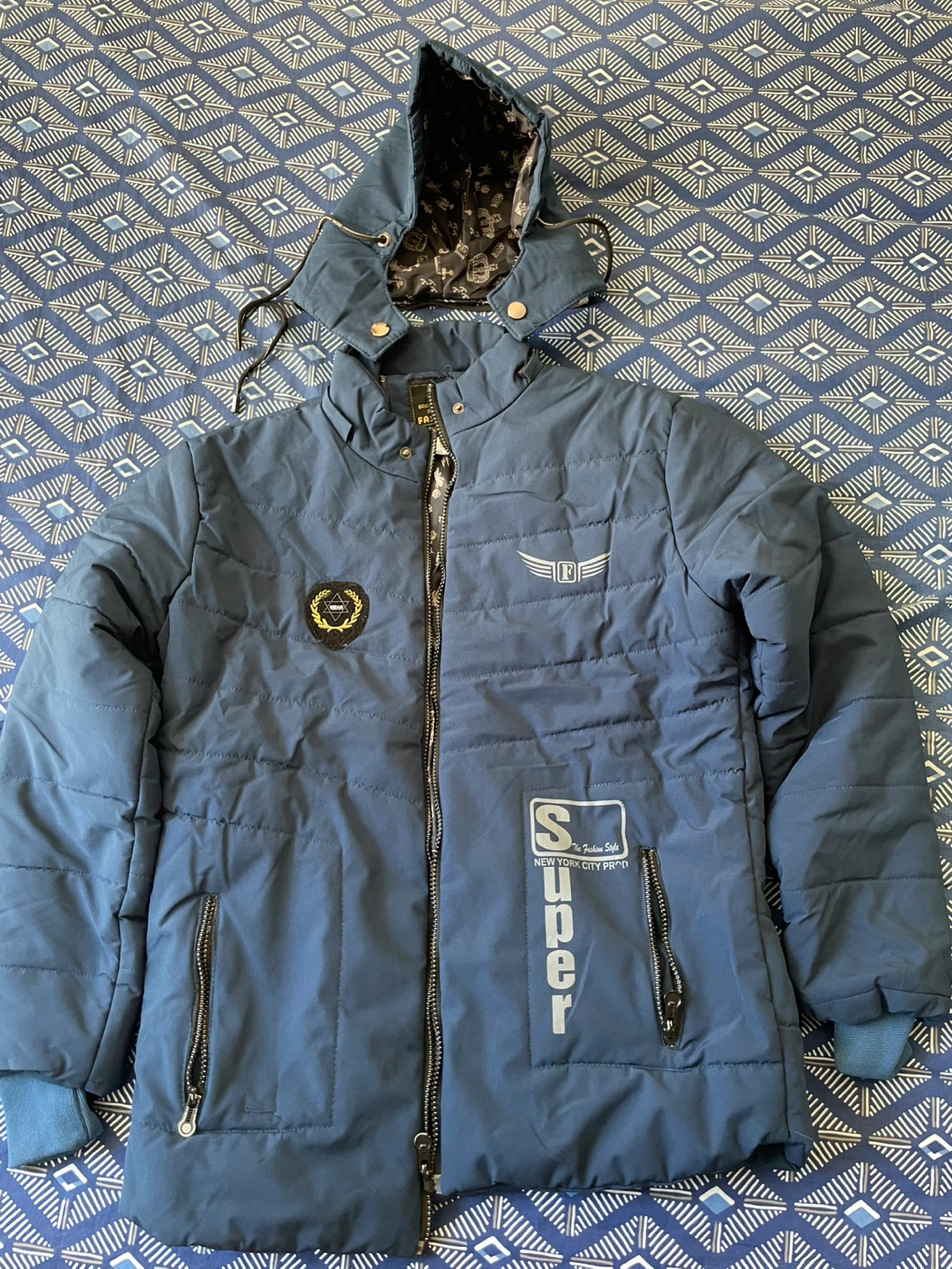 Blue Puffer Jacket with Hood - photo 3
