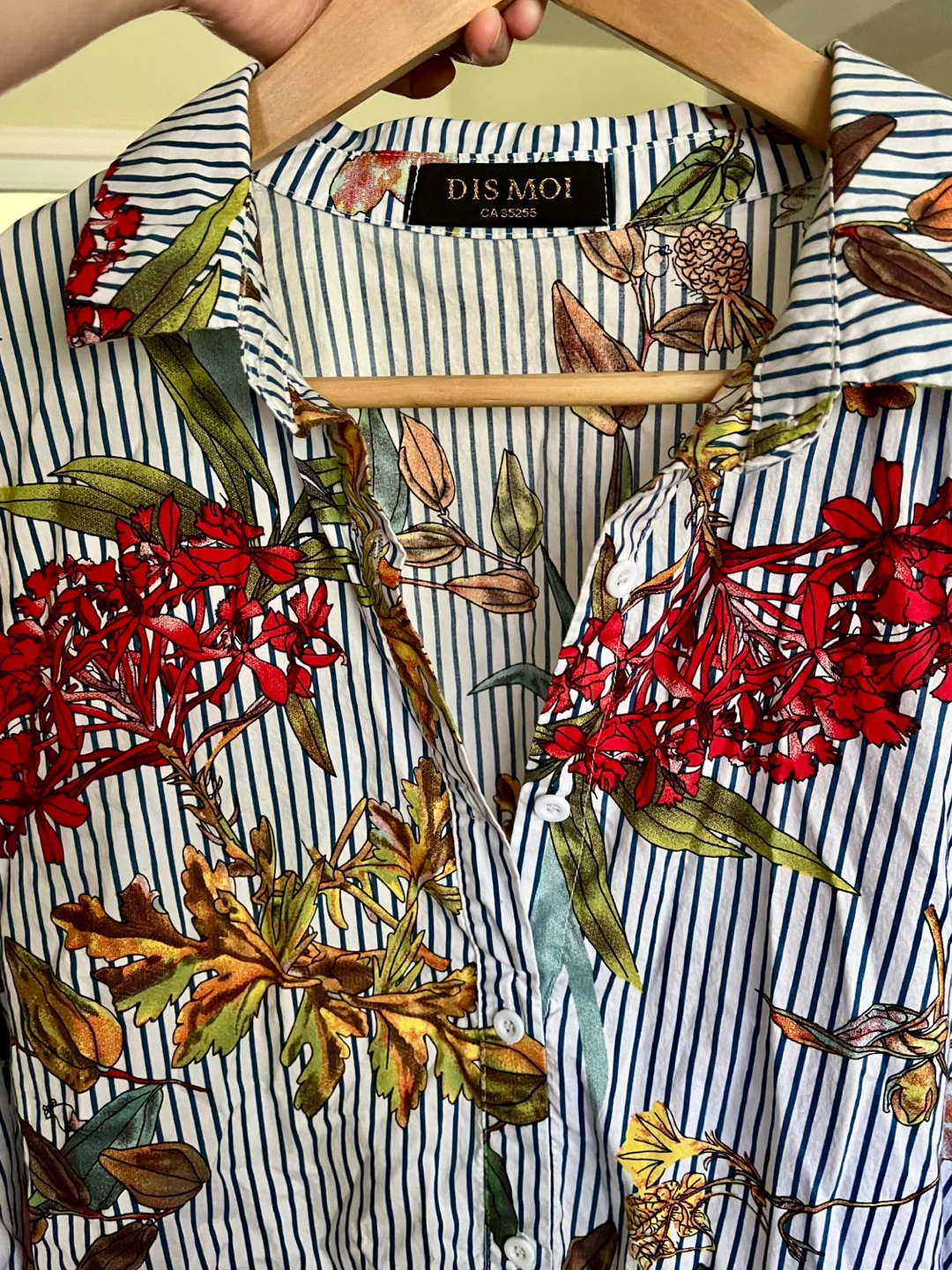 DIS MOI Striped Floral Print Asymmetrical Button-Up Shirt - photo 3