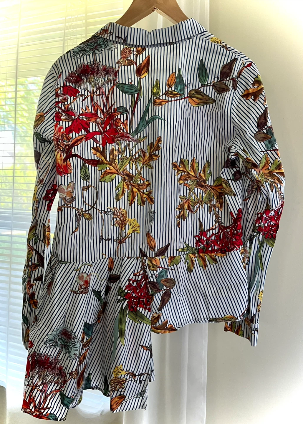 DIS MOI Striped Floral Print Asymmetrical Button-Up Shirt - photo 2