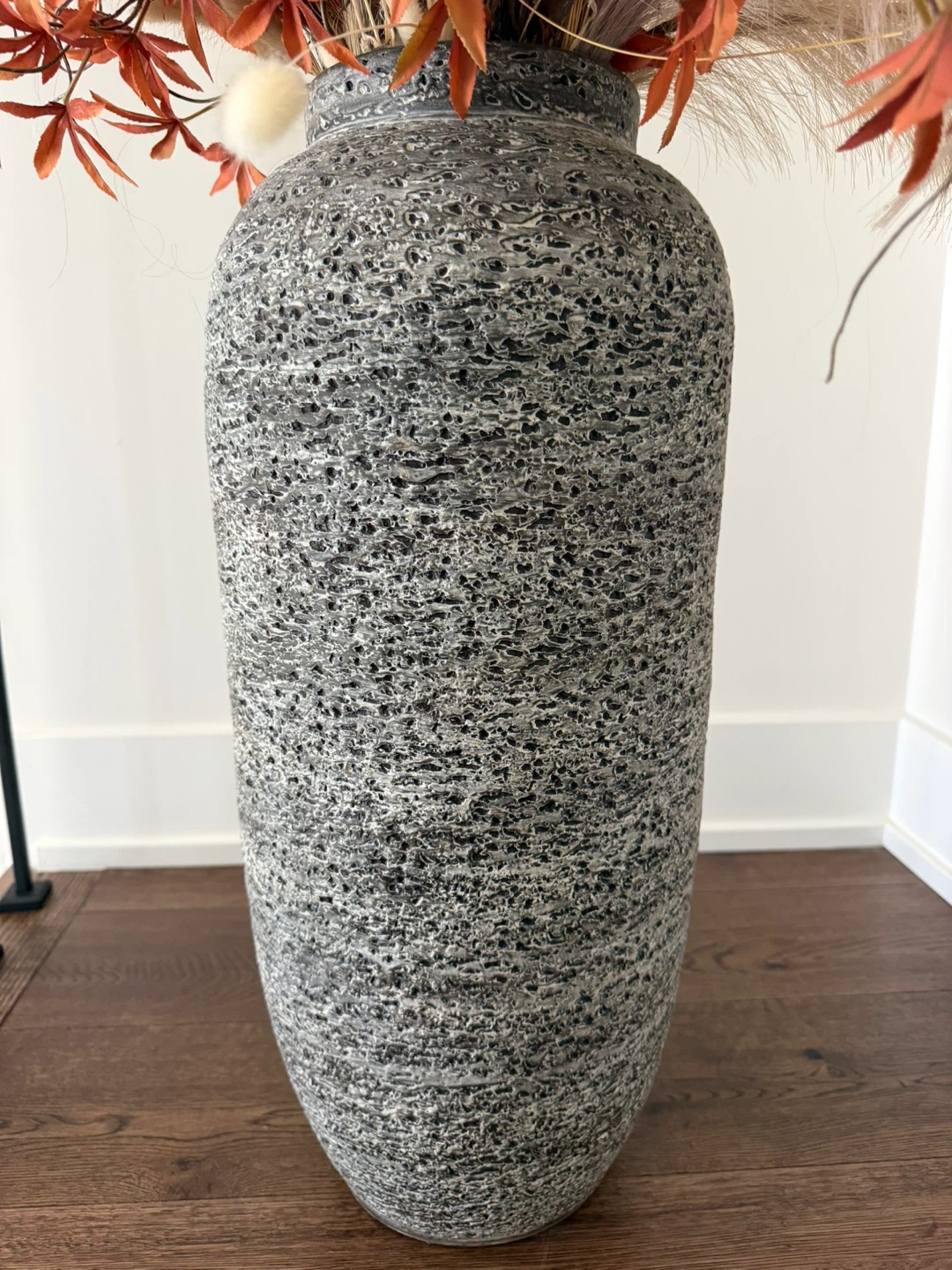 Crate and barrel Large Speckled Grey Vase with Fall Floral - photo 3