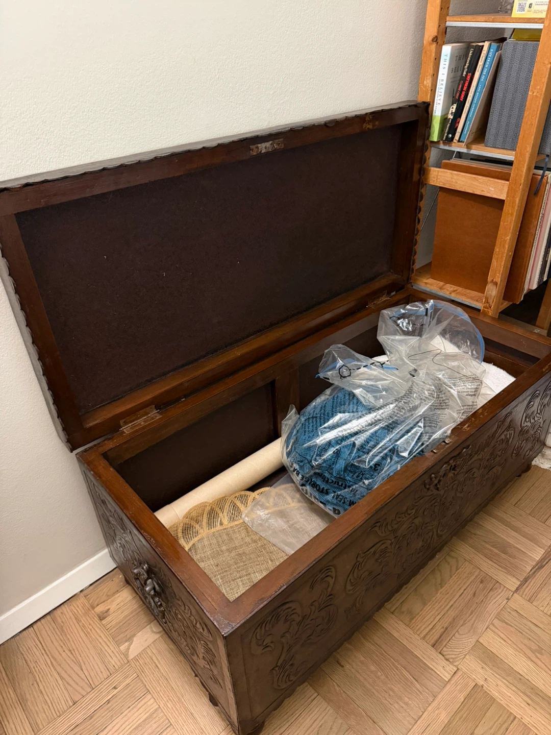 Unique 1960s Vintage Peruvian Leather chest, table and poof - photo 2