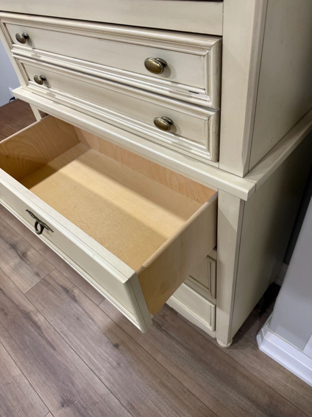 Cream Coloured Tall Dresser with 9 Drawers