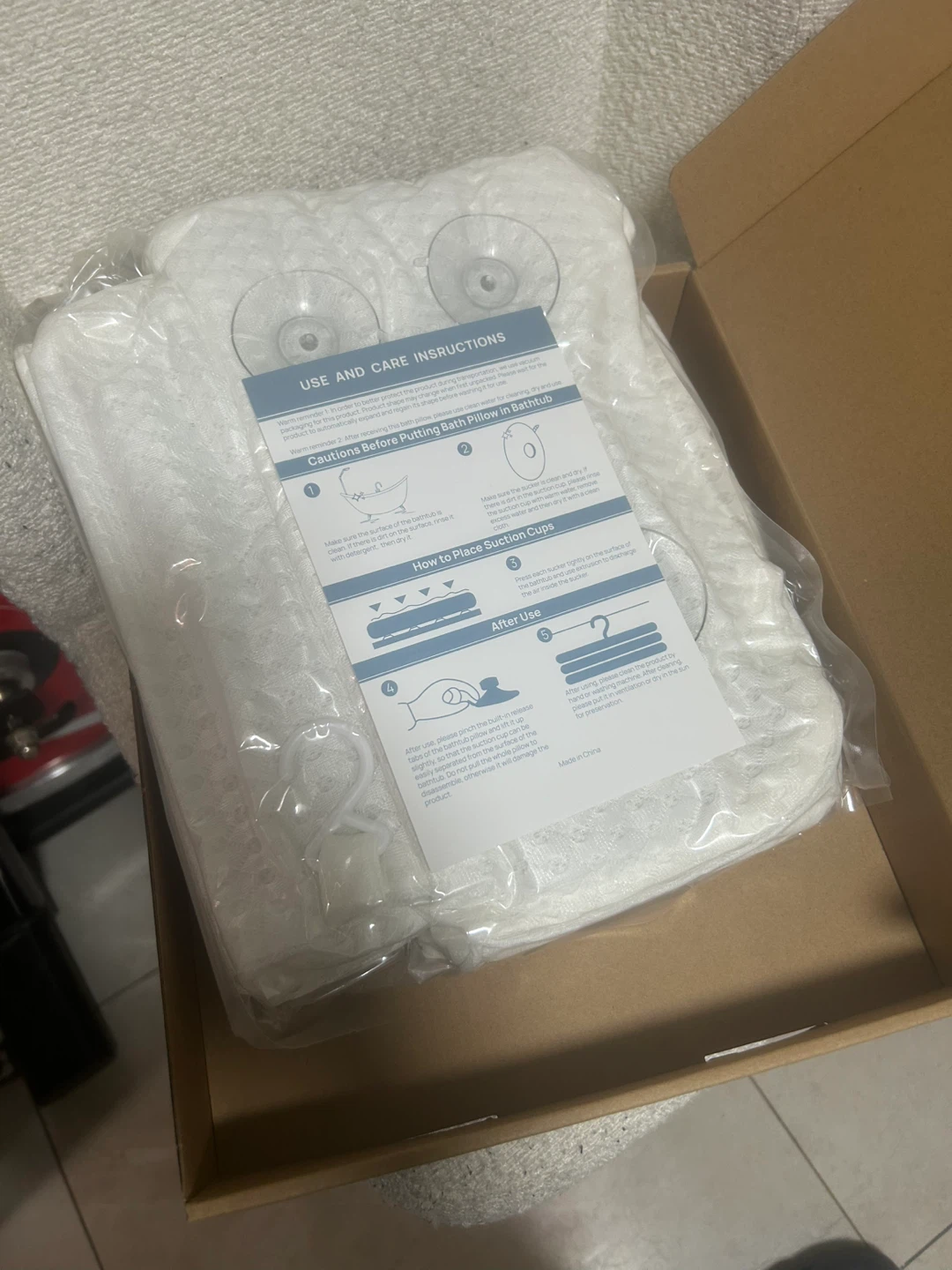 White Bath Pillow with Suction Cups