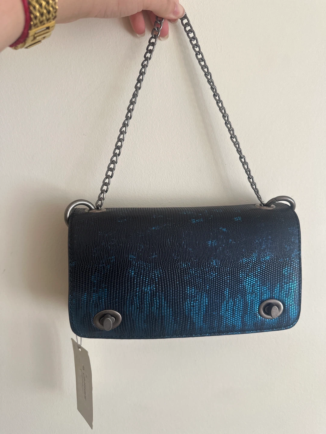 Blue Metallic Textured Shoulder Bag