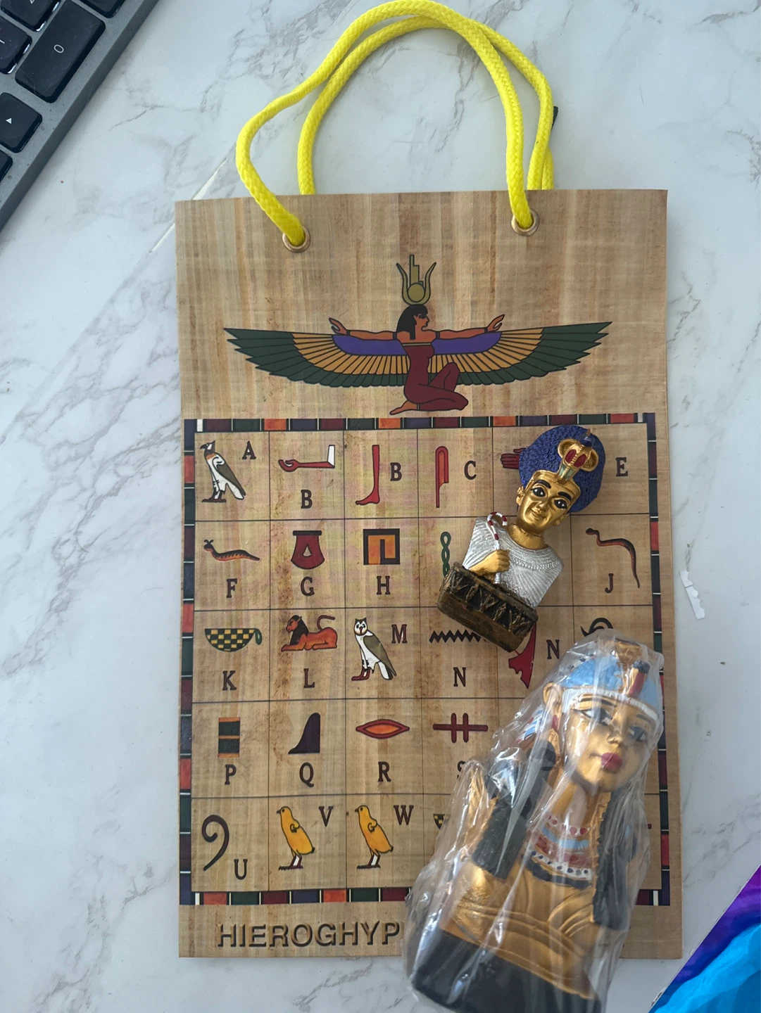 Egyptian Hieroglyph Papyrus Art with Figurines